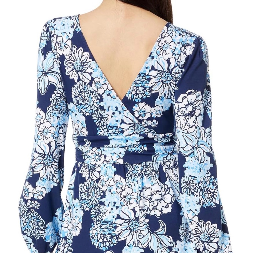 Lilly Pulitzer Navy and Blue Floral Skirted Romper - Picture 2 of 6